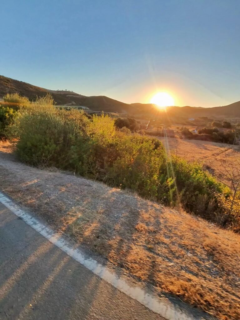 Low sun over the hills on the road between Alferce and Monchique